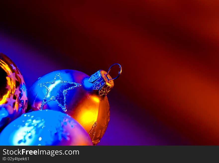 Colorful Christmas decorations on a bright background