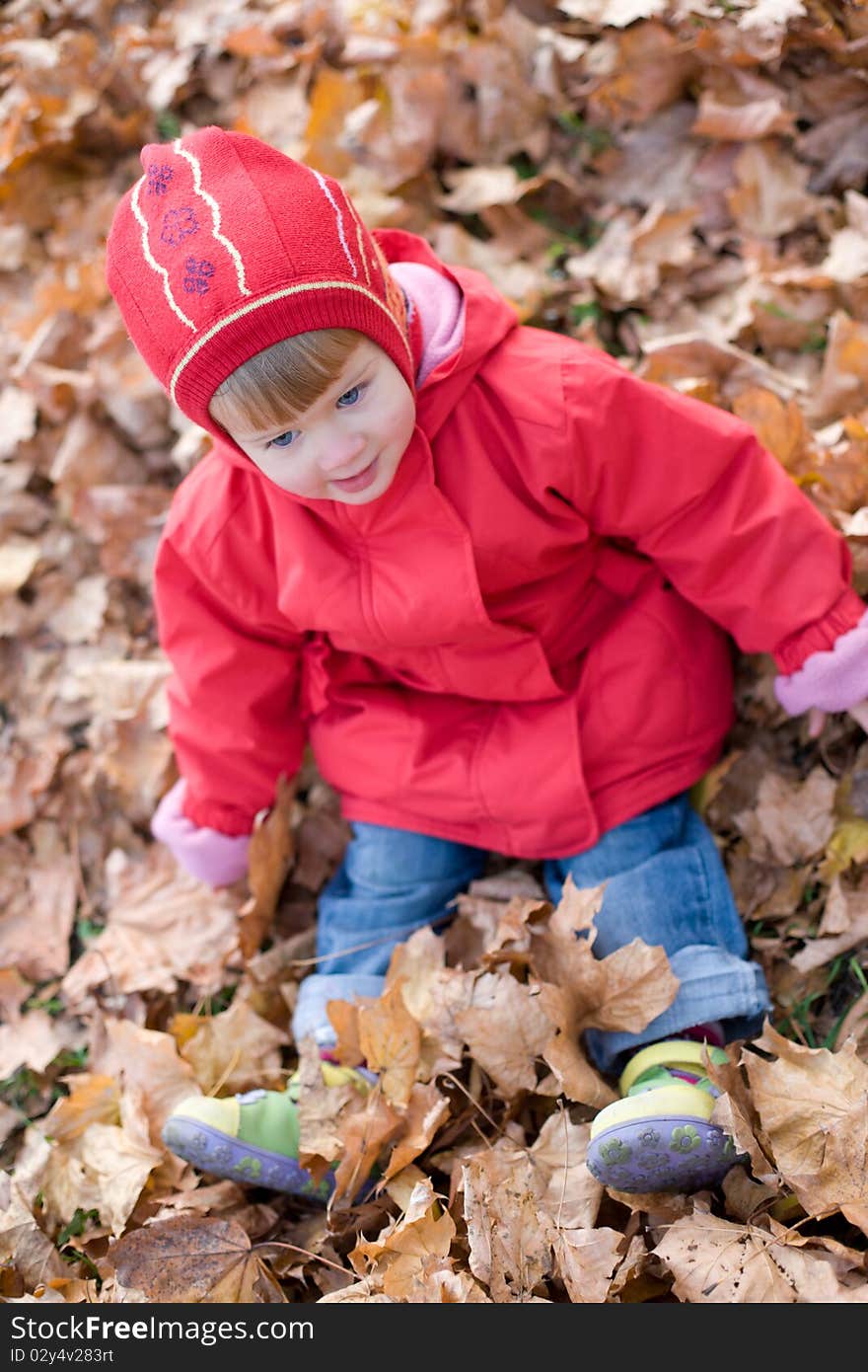 little girl play with leaf. little girl play with leaf