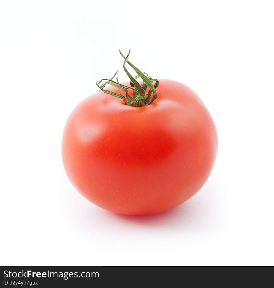 One isolated red tomato over white background