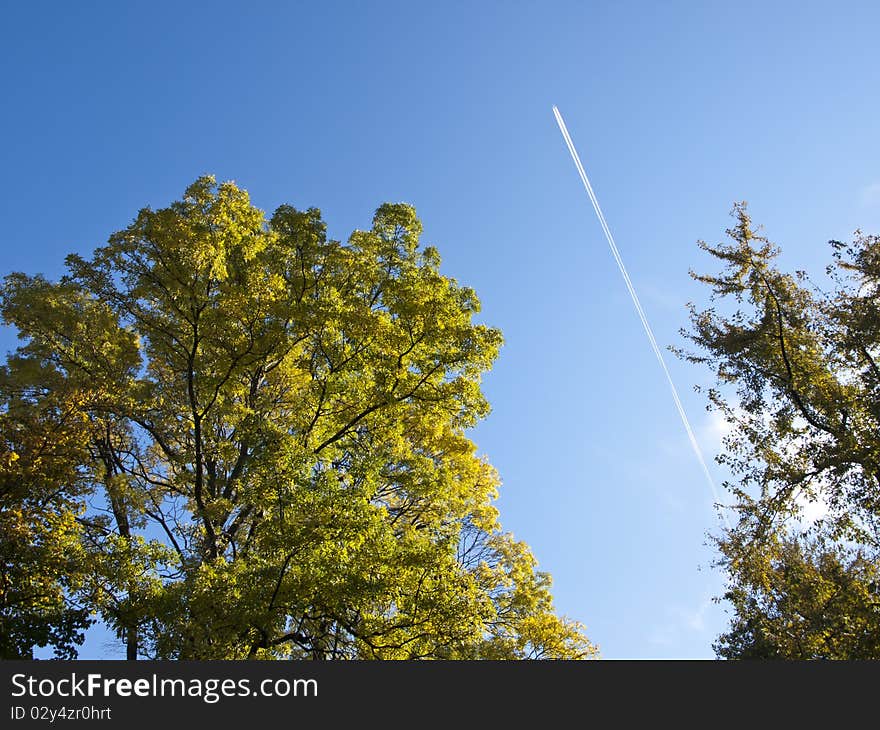 Air plain on a blue sky. Air plain on a blue sky