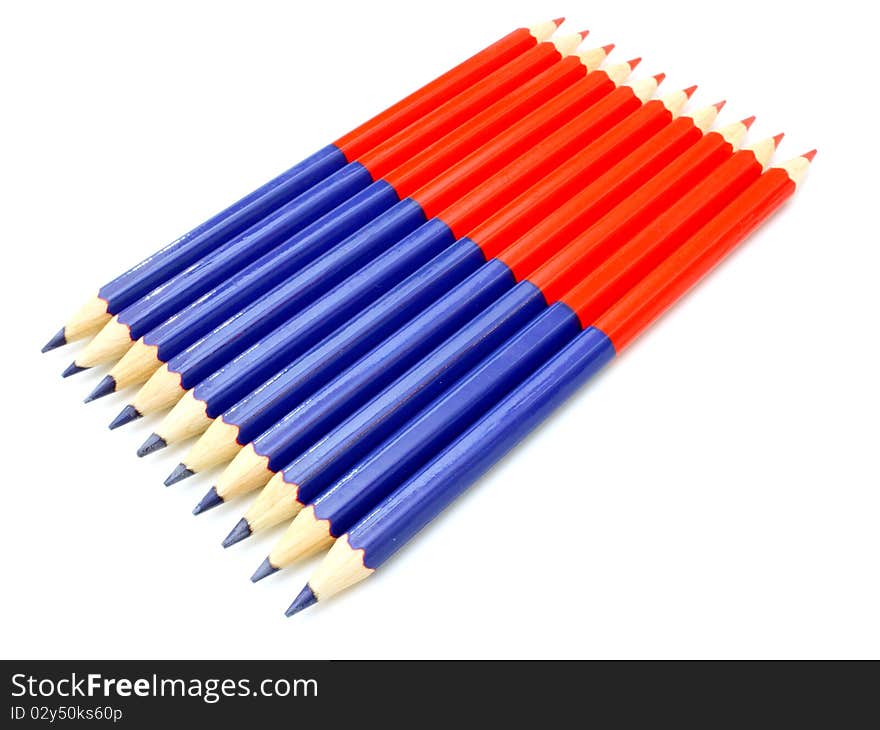 Colour pencils isolated on white background close up