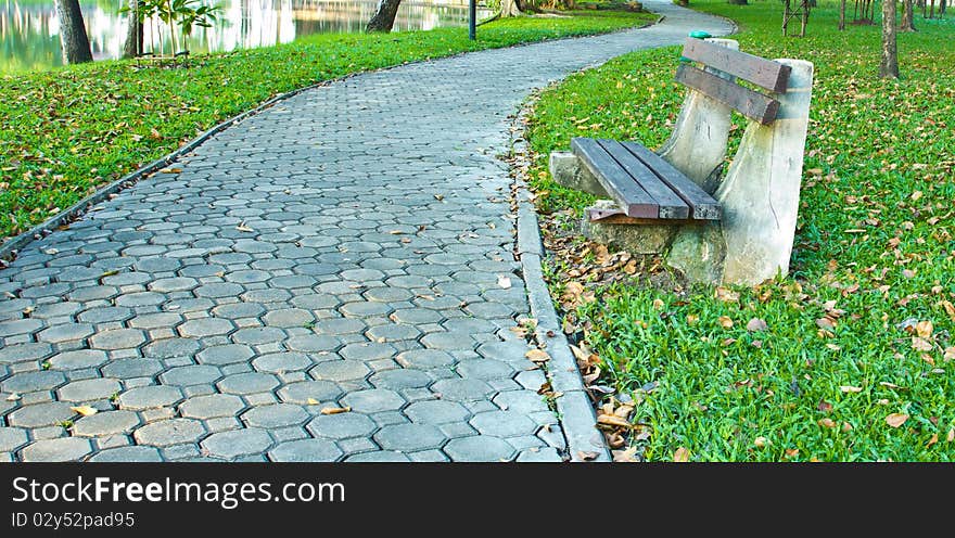 Bench and walkway in a public park