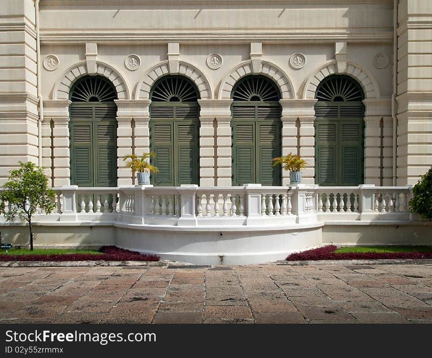 Front view of old european style building