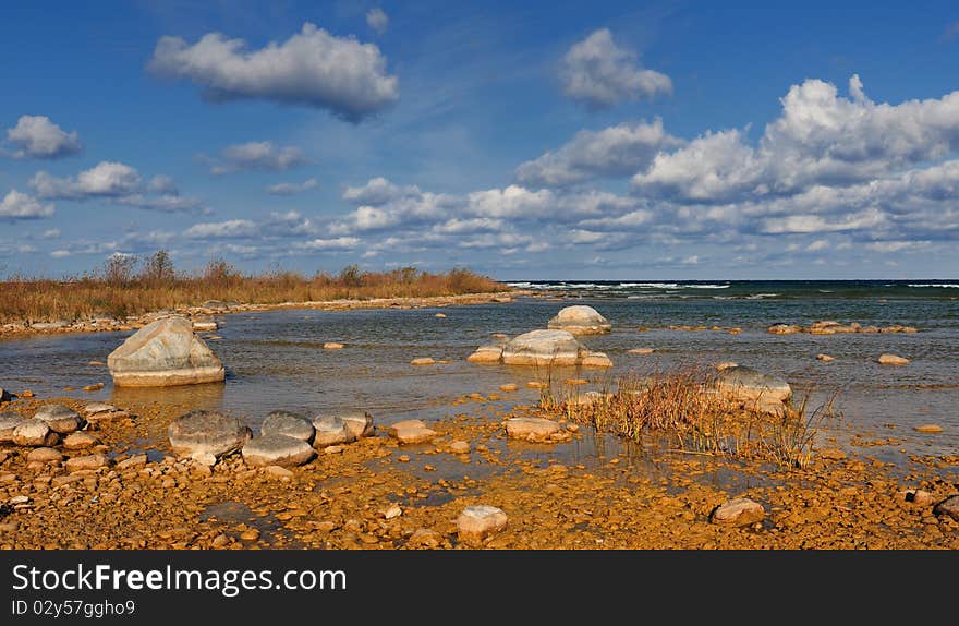 Rocky shoreline of Lake Michigan