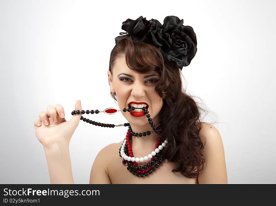 Young beautiful woman with flowers roses. Young beautiful woman with flowers roses