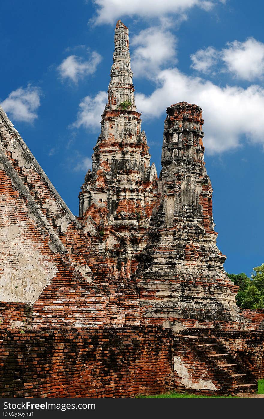 Ruined wat in old Siam Kingdom capital Ayutthaya, Thailand