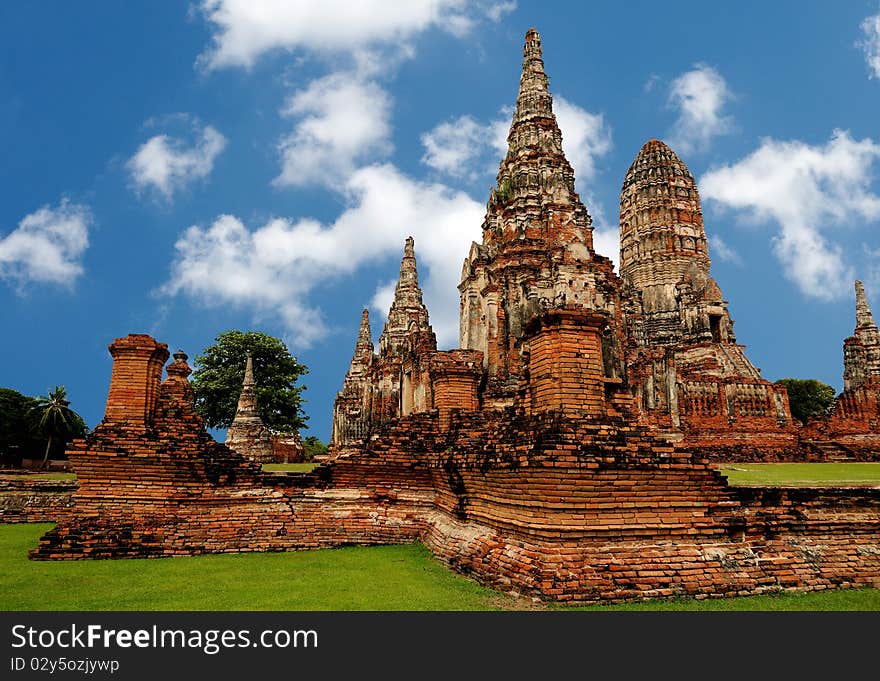 Ruined wat in old Siam Kingdom capital Ayutthaya, Thailand