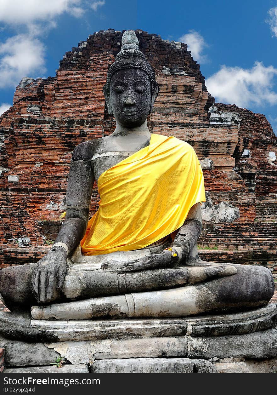 Buddha statue with orange band