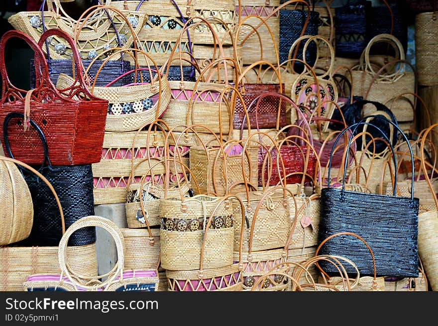 Straw baskets on the market