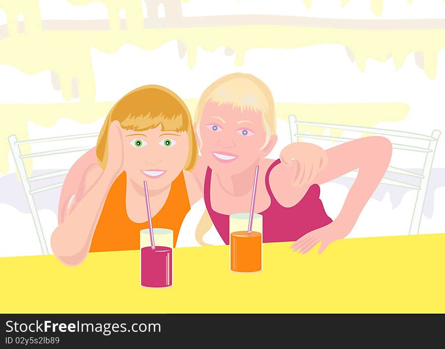 Children with juice. Vector illustration. Children with juice. Vector illustration.