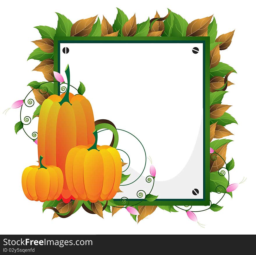 Bright orange pumpkins on the leafy background. Bright orange pumpkins on the leafy background