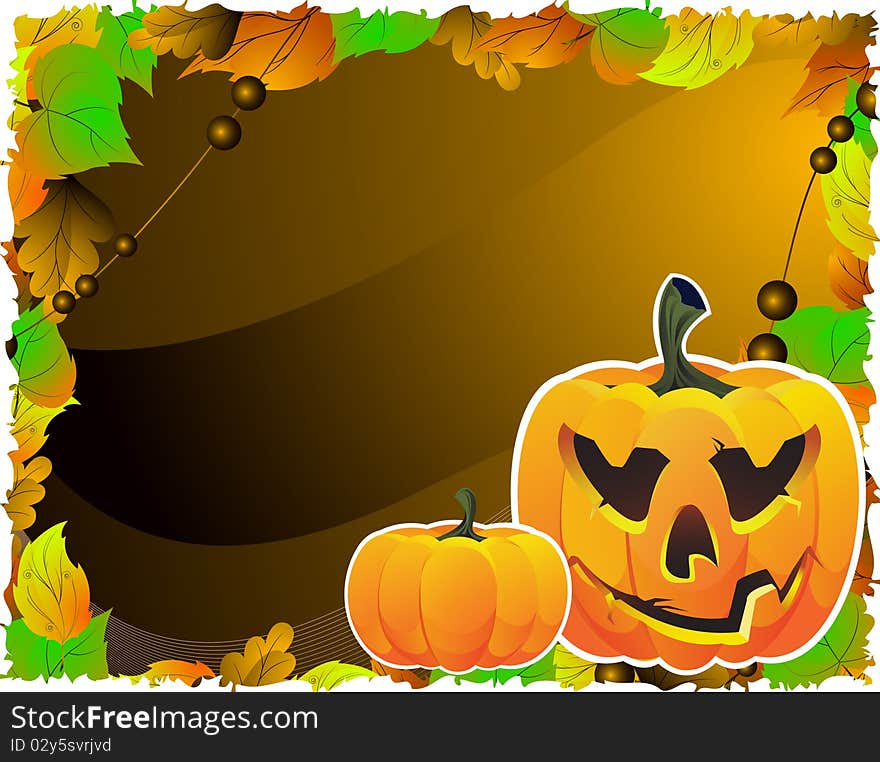 Two bright pumpkins on the golden background of leaves. Two bright pumpkins on the golden background of leaves