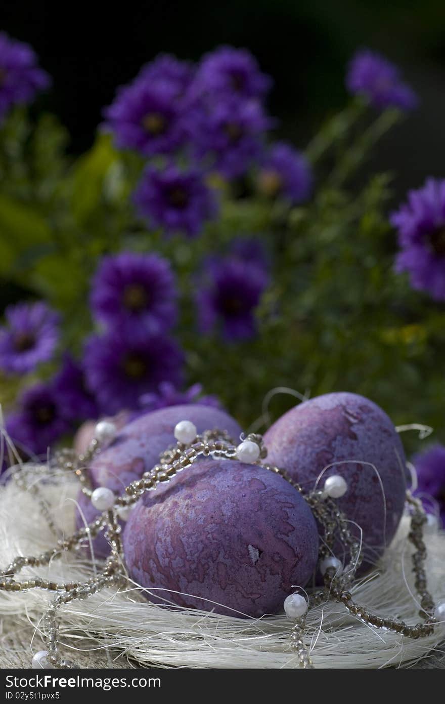 Easter still life with white pearls