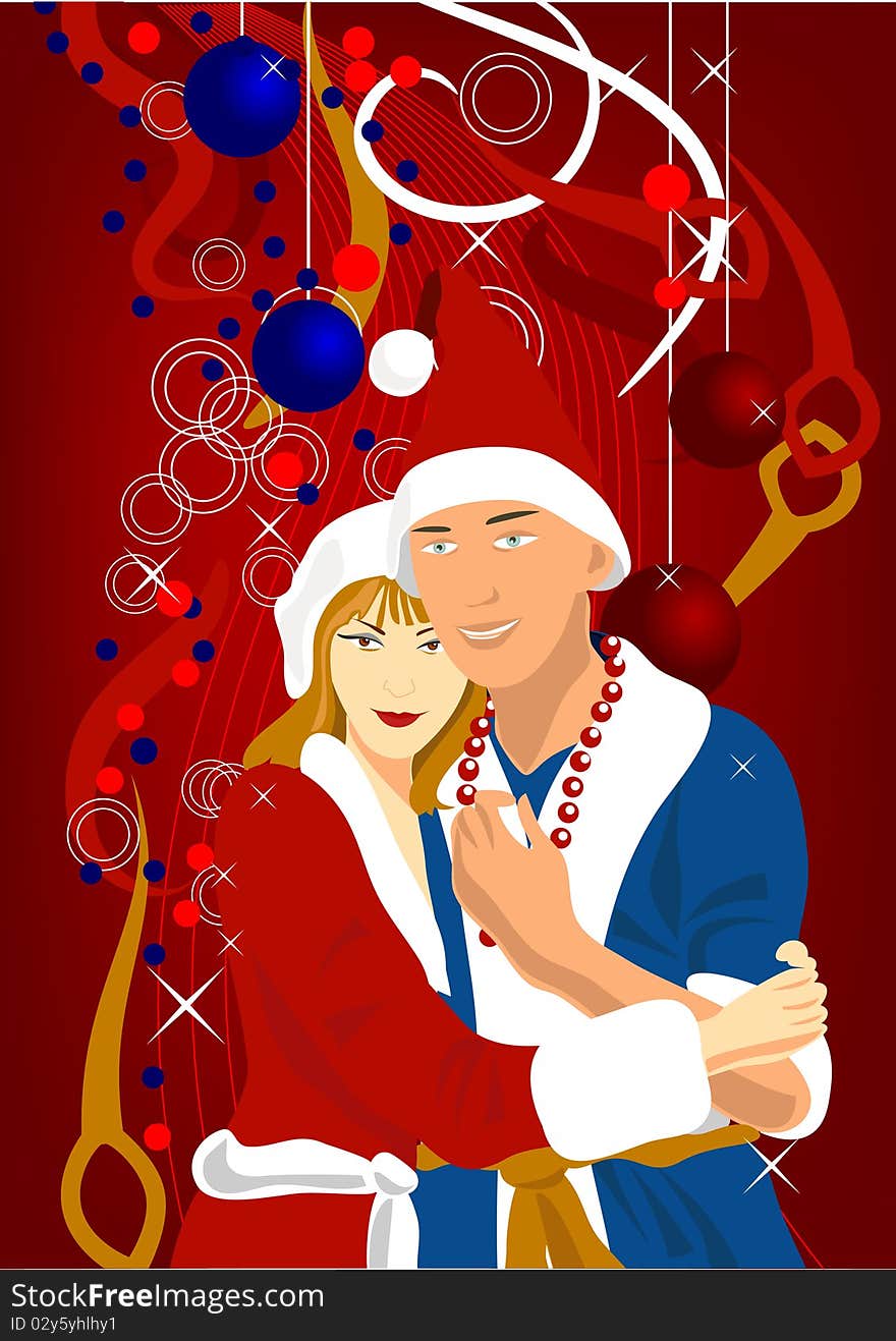 Couple in love. New Year's Eve. Vector illustration. Couple in love. New Year's Eve. Vector illustration.