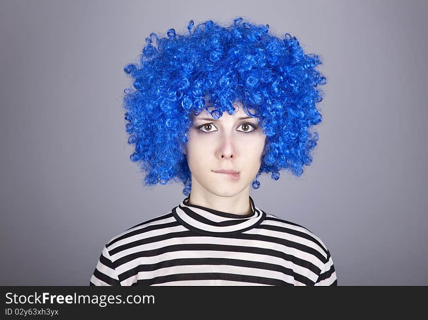 Portrait of blue hair girl. Studio shot.