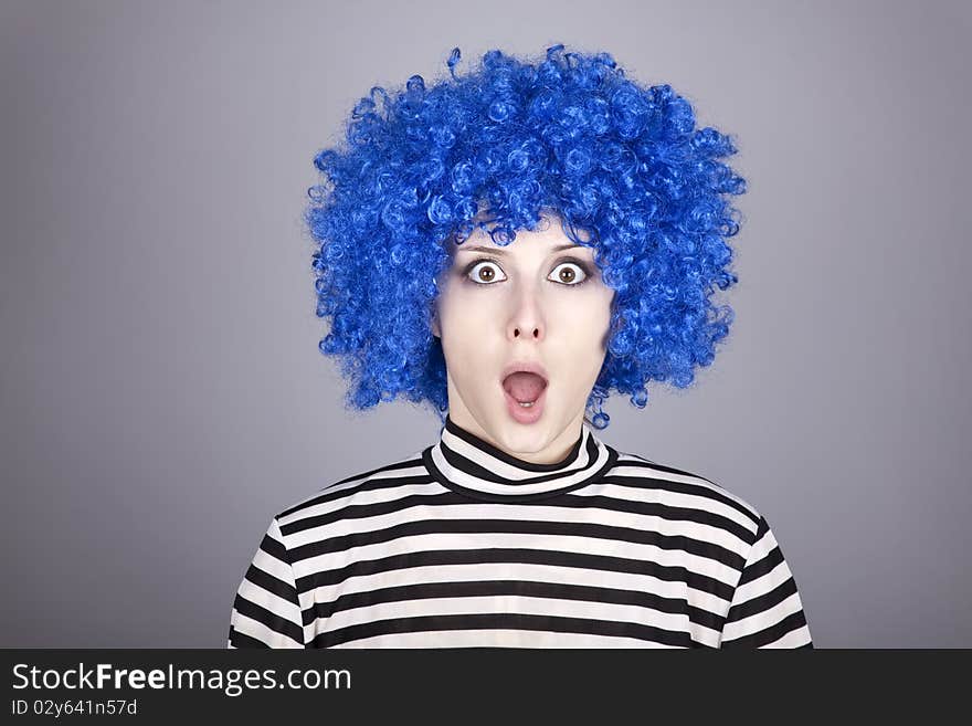 Portrait of blue hair girl. Studio shot.