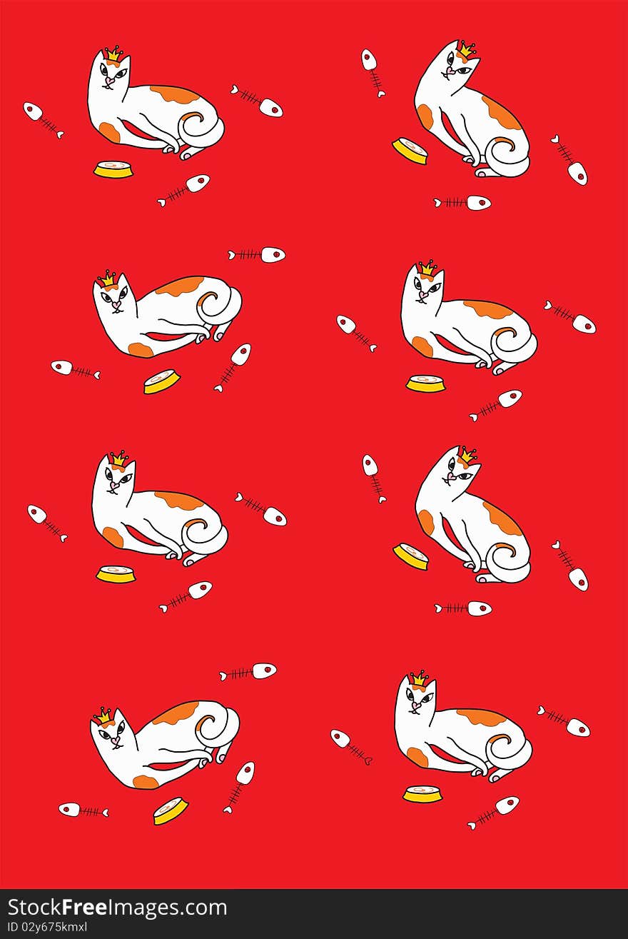 Multiply pattern with cats on thу red background