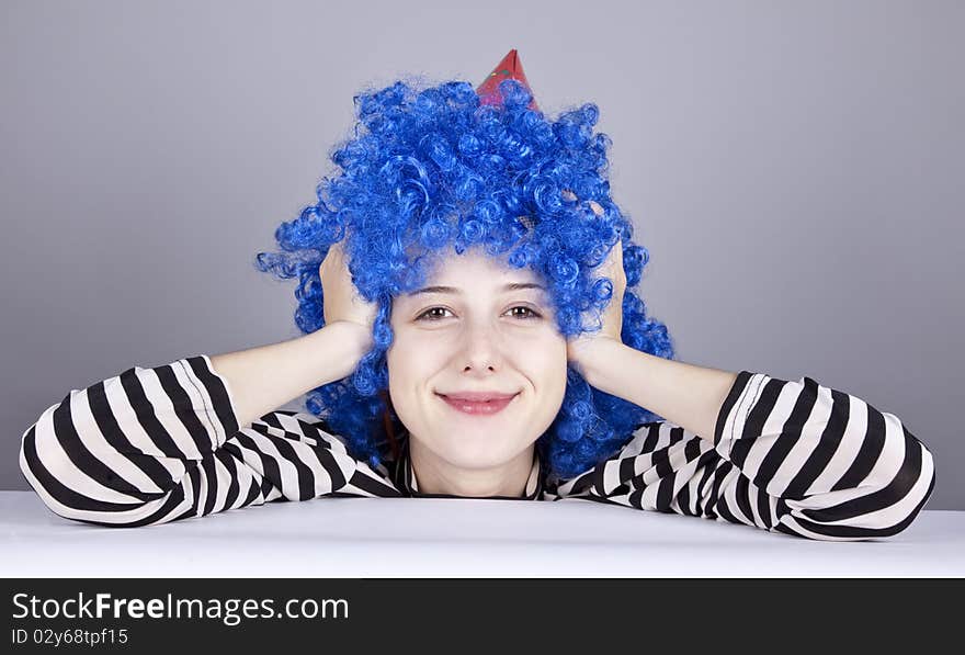 Portrait of blue-hair girl. Studio shot.