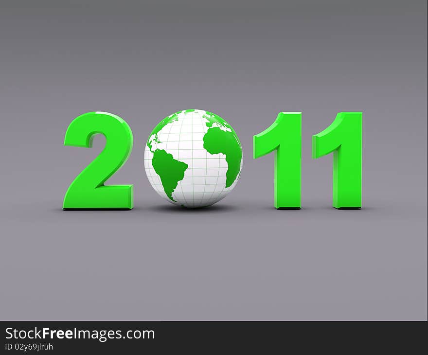 New year 2011  illustration with 3d green globe. New year 2011  illustration with 3d green globe