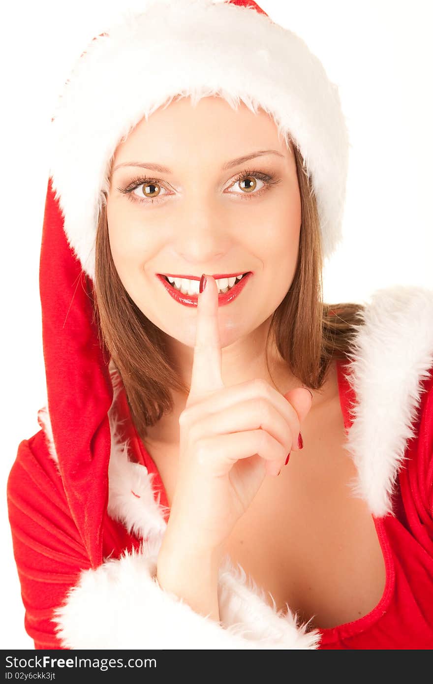 Beautiful santa girl isolated on white background