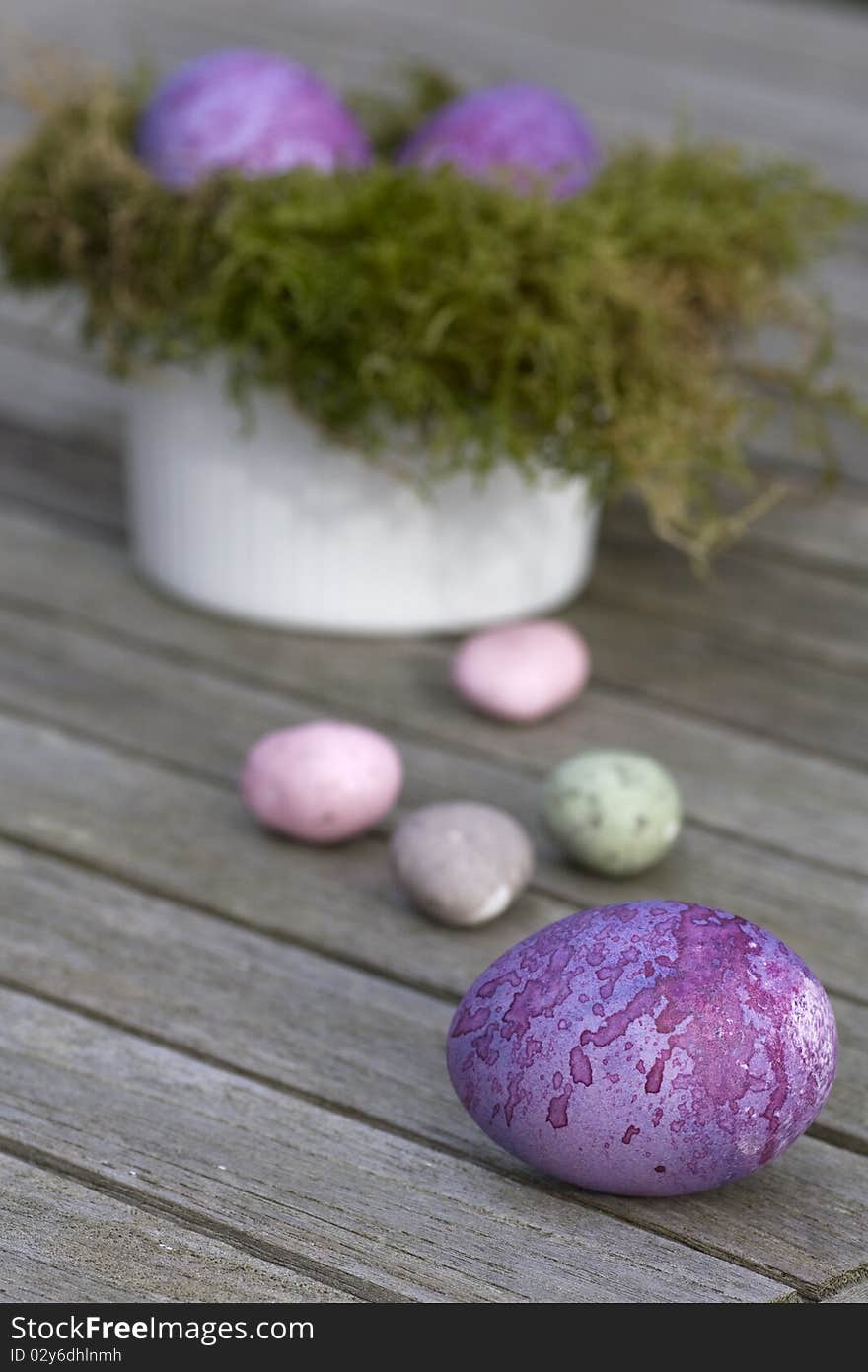 Easter eggs in the row outdoor