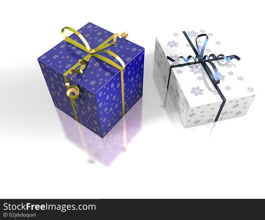 3D representation of several wrapped gifts. 3D representation of several wrapped gifts