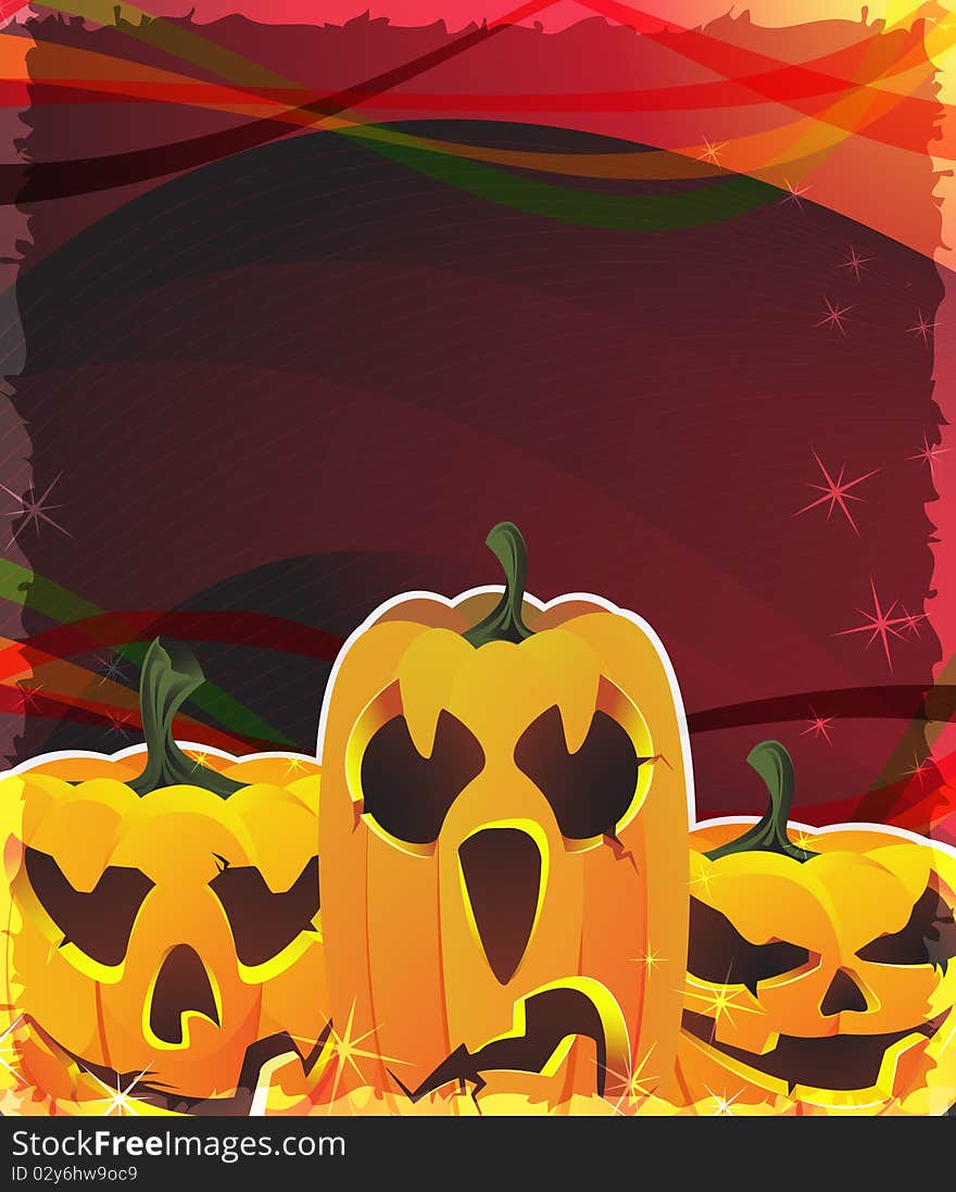 Three pumpkin heads on a sparkling red background. Three pumpkin heads on a sparkling red background