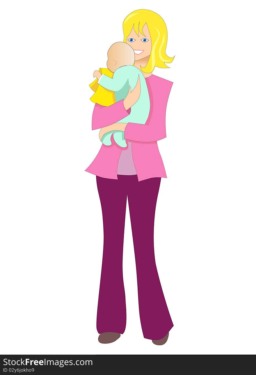 Illustration vector of woman mum and her baby