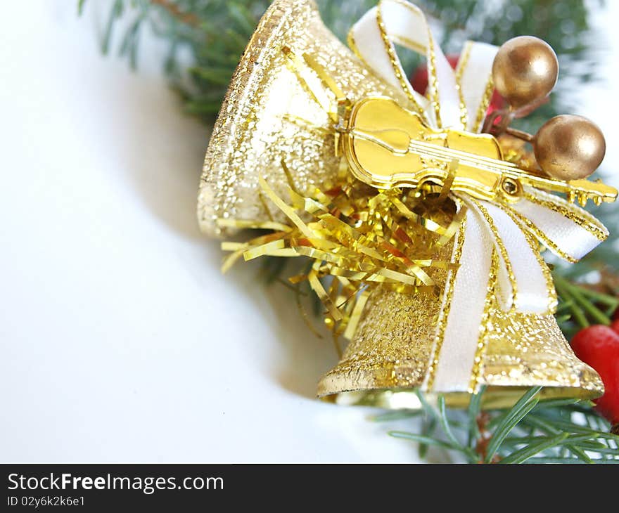 Christmas decoration with golden bells. Christmas decoration with golden bells