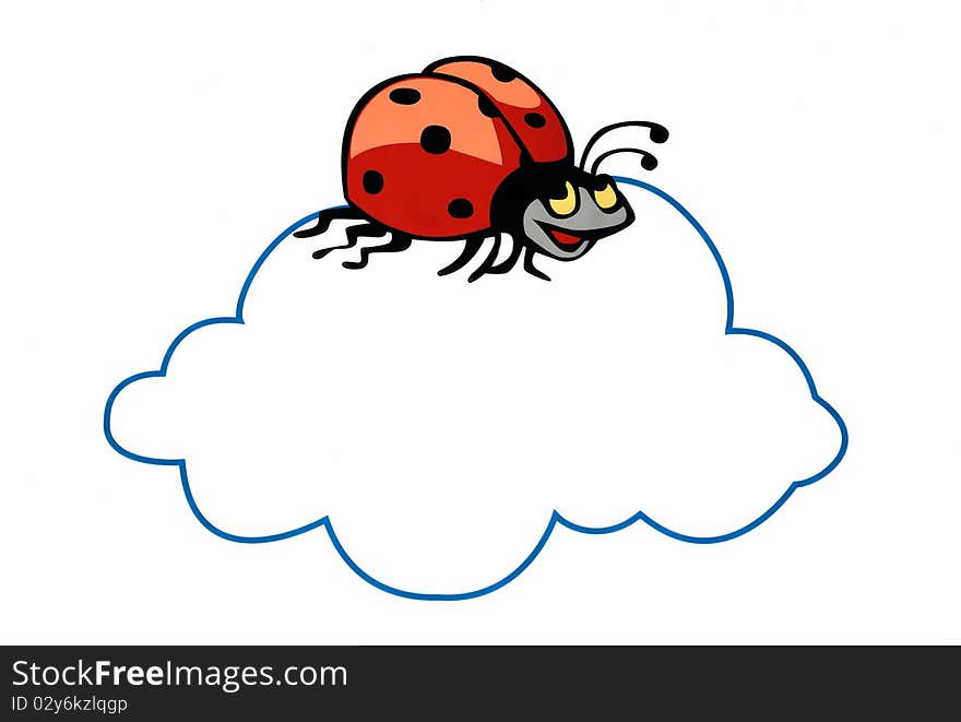 Ladybug on the cloud opposite white background