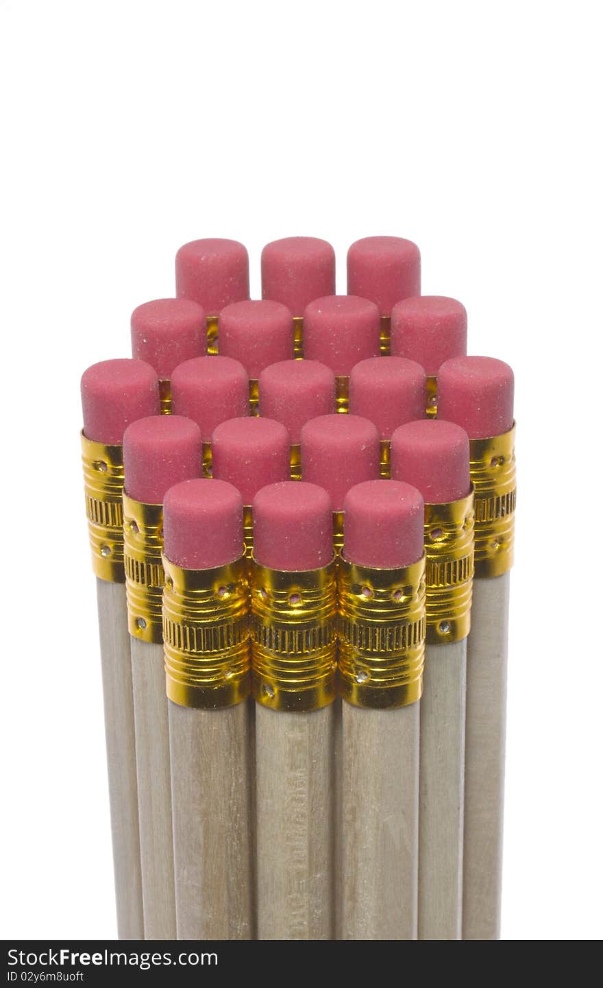 Pencil erasers on white background