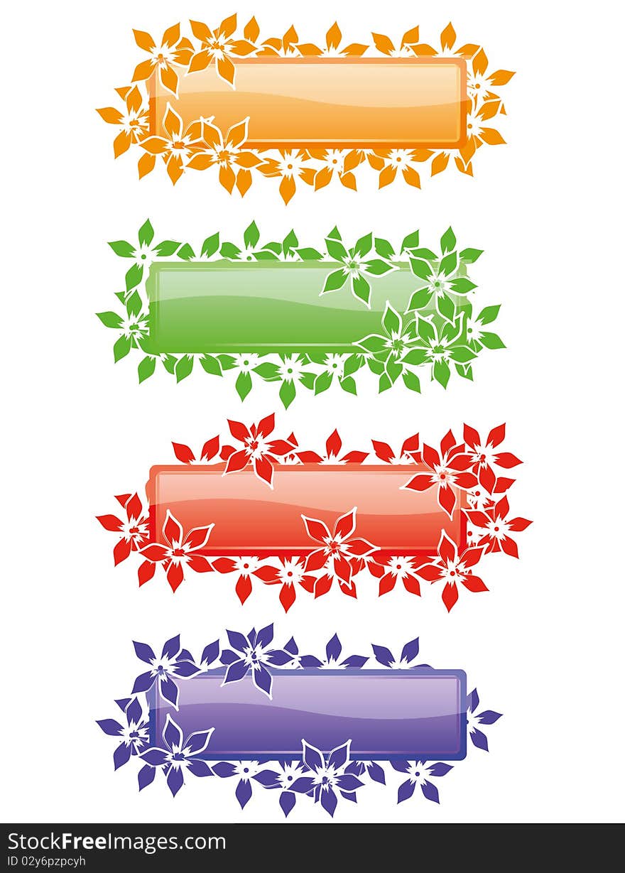 Nature banners covered with flowers. Come in orange, green, red and purple. 100% .