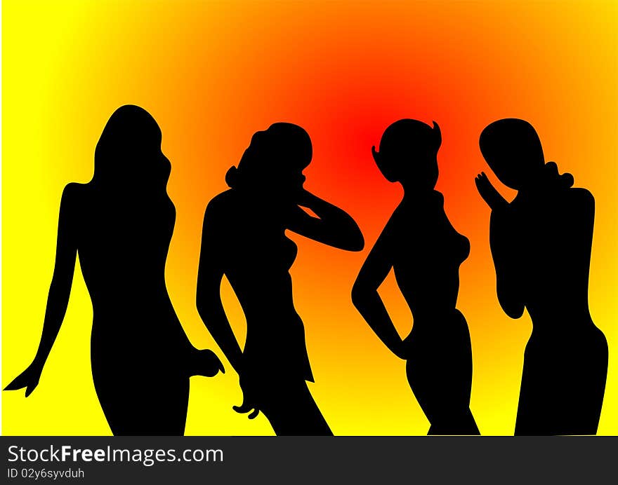 Illustration vector of thin girls silhouettes having fun. Illustration vector of thin girls silhouettes having fun