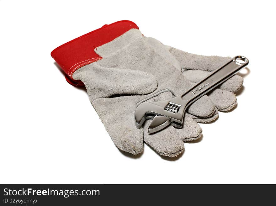 Gloves and wrench