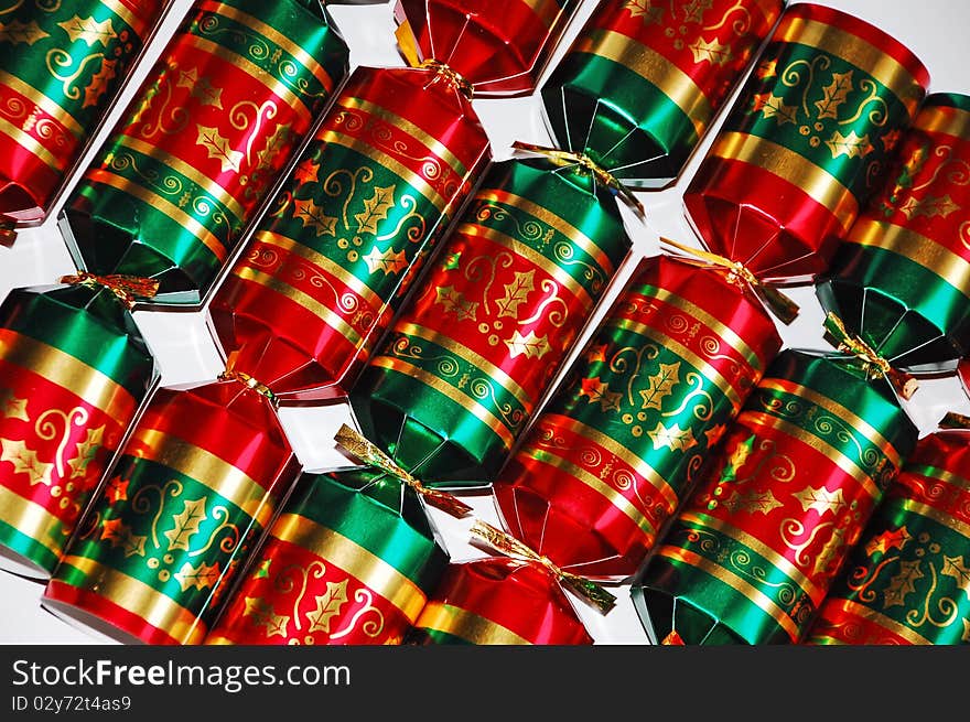 Red and green christmas crackers