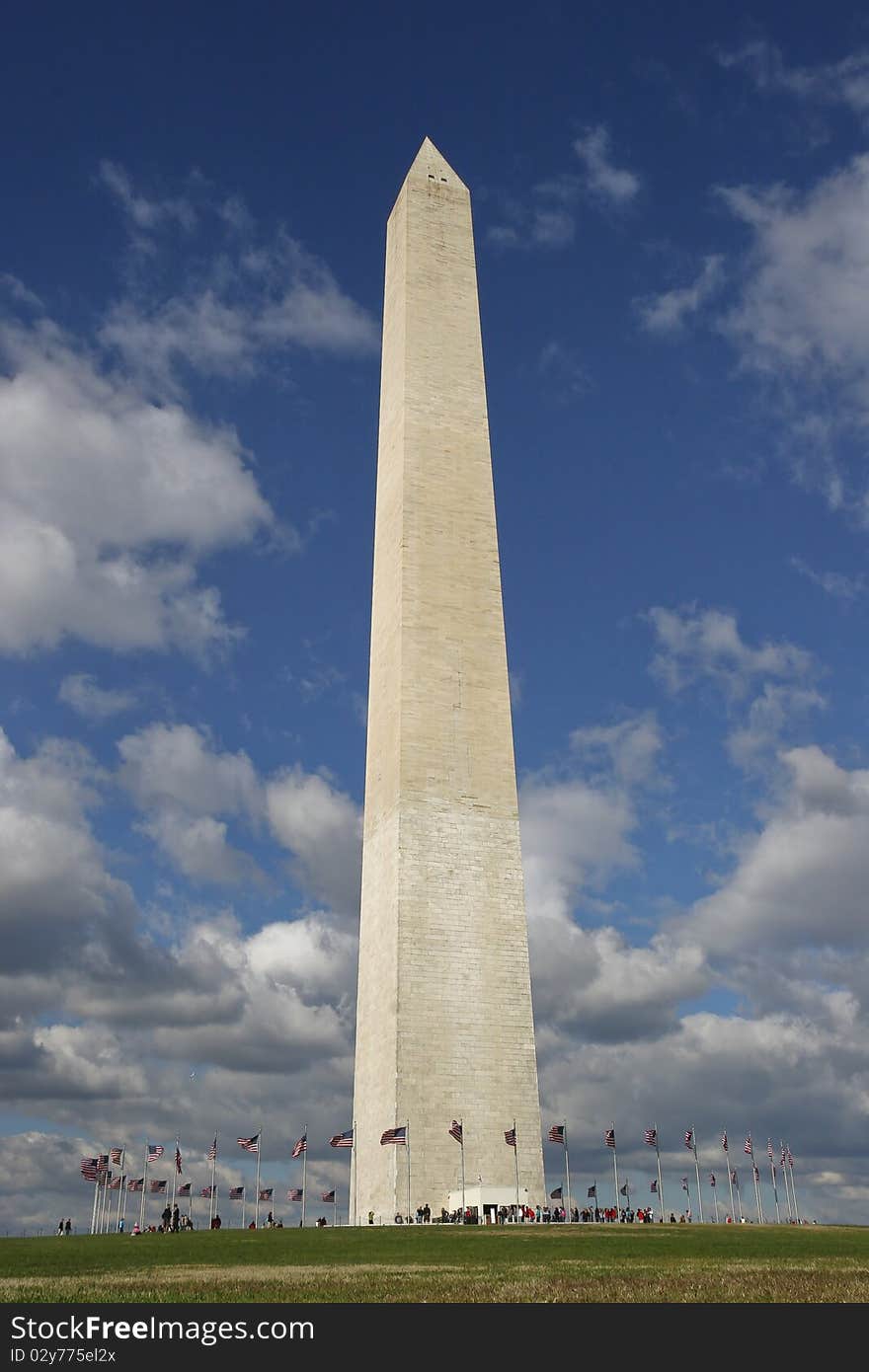 The Washington Monument is an obelisk near the west end of the National Mall in Washington, D.C., built to commemorate the first U.S. president, General George Washington.