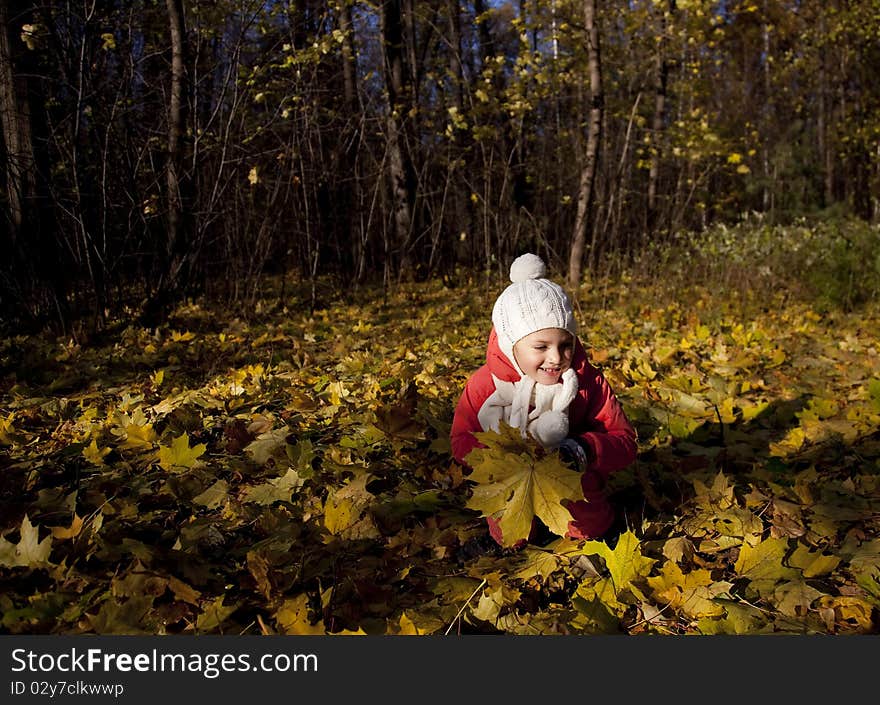 Little Girl In Autumn Park