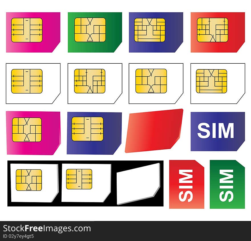 Illustration of sim cards on white background