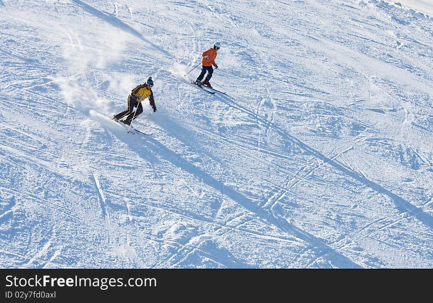 Skiers is skiing at a ski resort