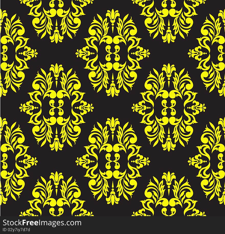 Seamless floral pattern of yellow on a black background. Seamless floral pattern of yellow on a black background