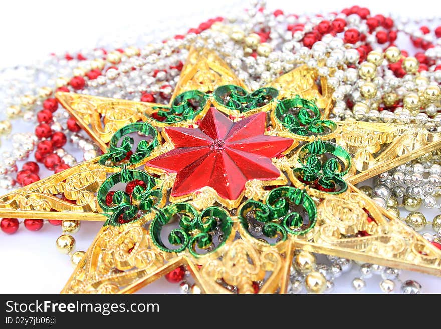 Christmas   star and garland  isolated  on white background.