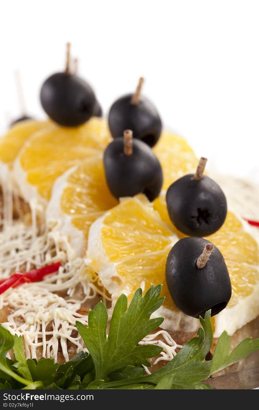 Dish Decorated With Oranges And Olives