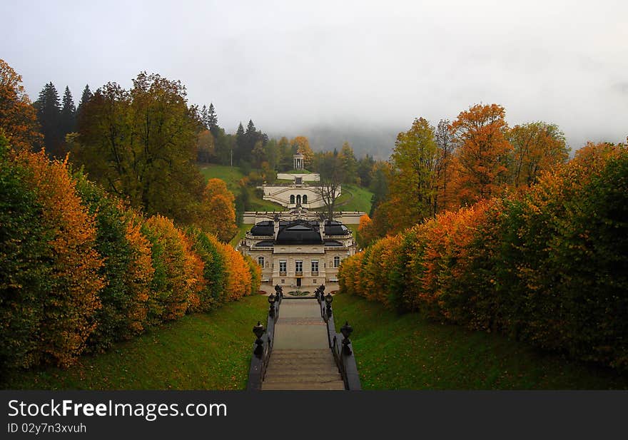 Beautiful autumn scenery with sorts of colors in rain