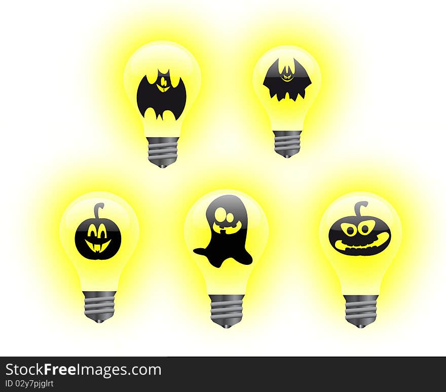 Illustration of the shining light bulbs with symbols in it. Illustration of the shining light bulbs with symbols in it