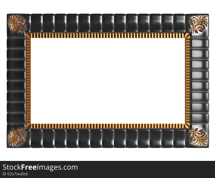 Decorative vintage gold empty wall picture frame insert your own design, isolated on white, render/illustration. Decorative vintage gold empty wall picture frame insert your own design, isolated on white, render/illustration