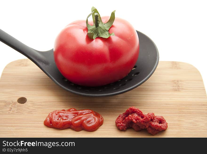 Tomato with ketchup and tomato marks