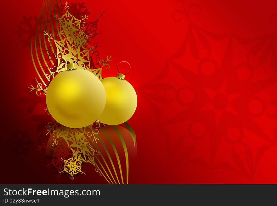 Red abstract christmas design with golden balls. Red abstract christmas design with golden balls