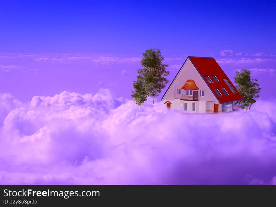 Residential house in the clouds. Residential house in the clouds