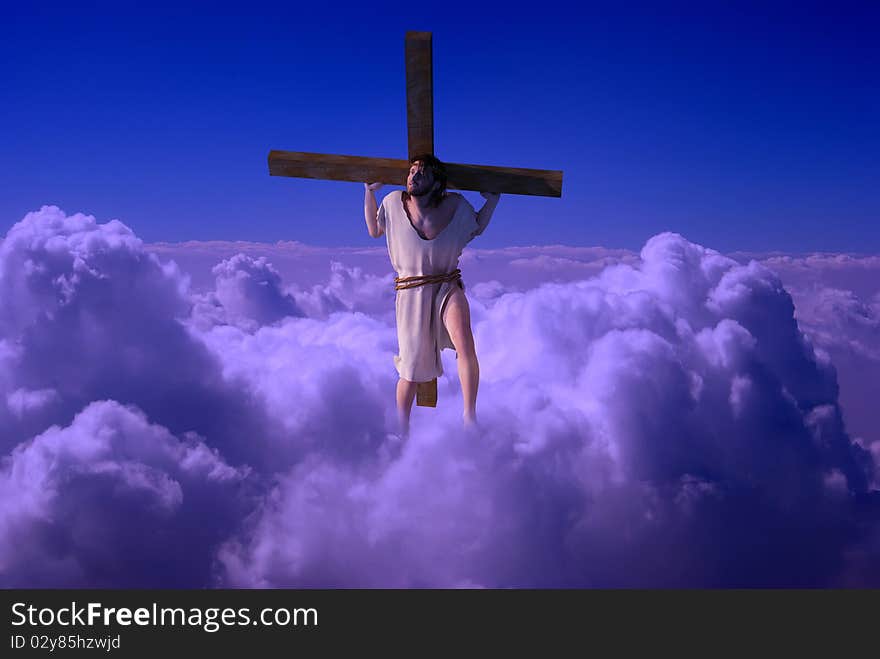 Jesus carries the cross in the sky. Jesus carries the cross in the sky.