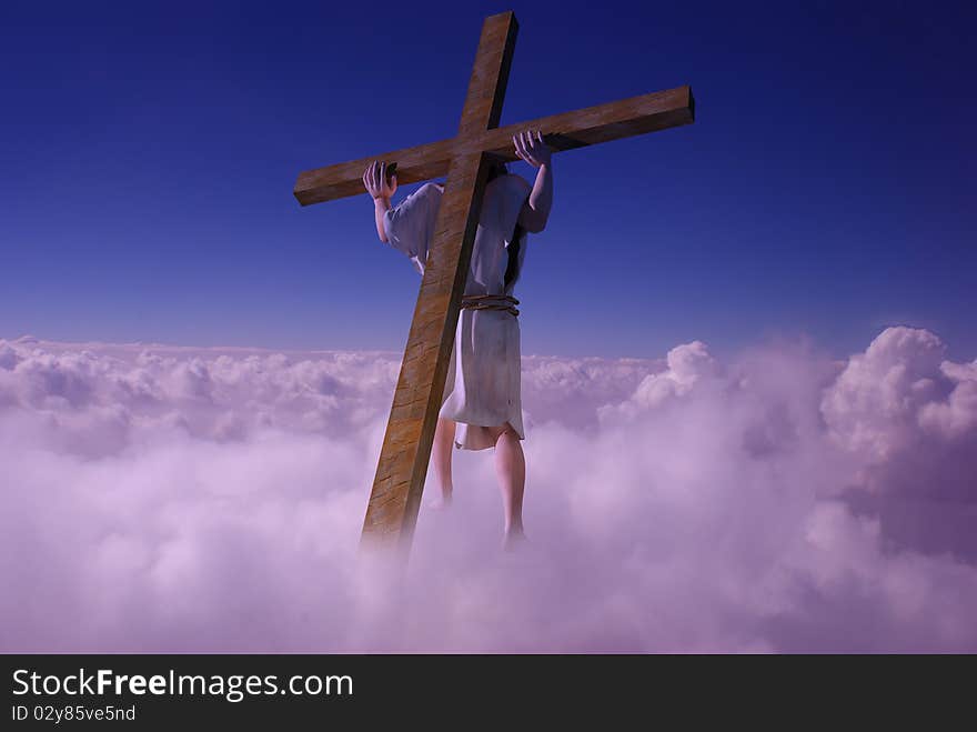 Jesus carries the cross in the sky. Jesus carries the cross in the sky.